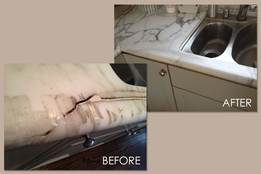 Cracked Marble Countertop Repaired and Restored in Lafayette, CA